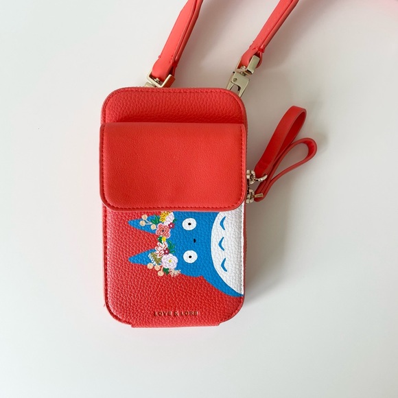 NEW Handpainted Totoro Crossbody Phone Bag, Coral - Picture 3 of 7